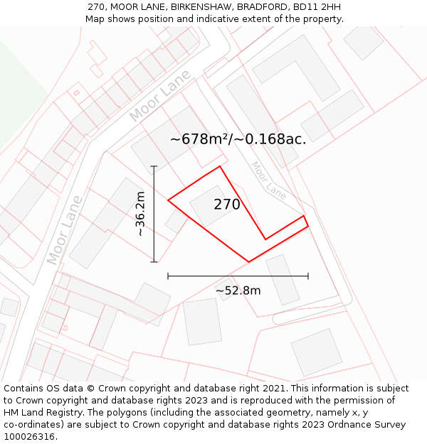 270, MOOR LANE, BIRKENSHAW, BRADFORD, BD11 2HH: Plot and title map