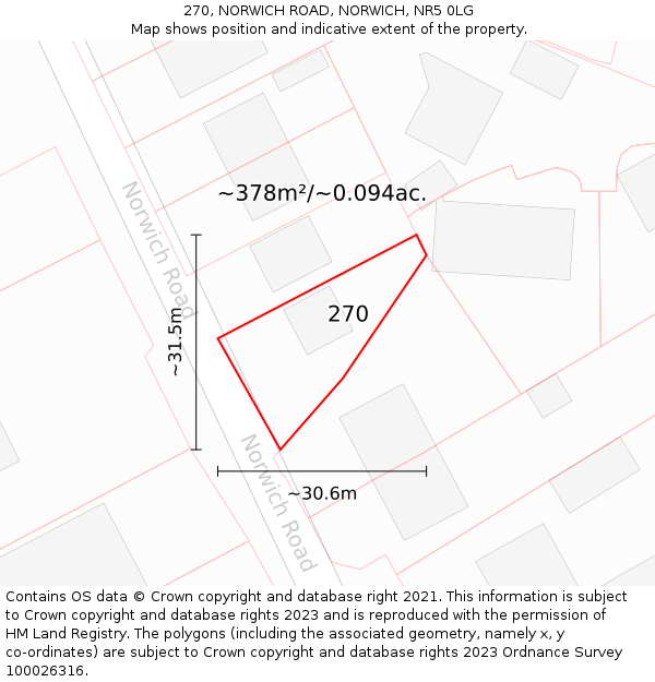 270, NORWICH ROAD, NORWICH, NR5 0LG: Plot and title map
