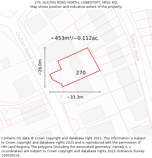 270, OULTON ROAD NORTH, LOWESTOFT, NR32 4QL: Plot and title map