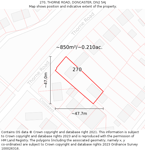 270, THORNE ROAD, DONCASTER, DN2 5AJ: Plot and title map