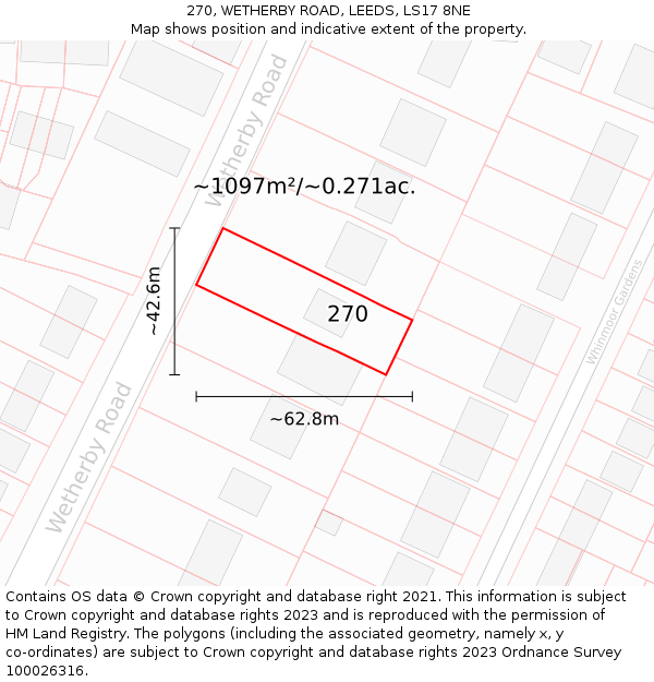 270, WETHERBY ROAD, LEEDS, LS17 8NE: Plot and title map