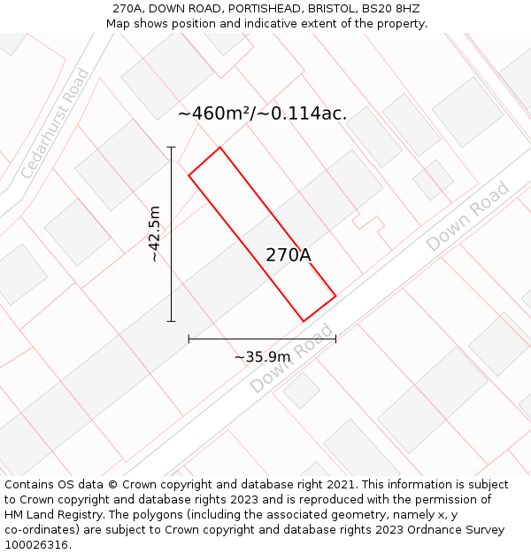 270A, DOWN ROAD, PORTISHEAD, BRISTOL, BS20 8HZ: Plot and title map