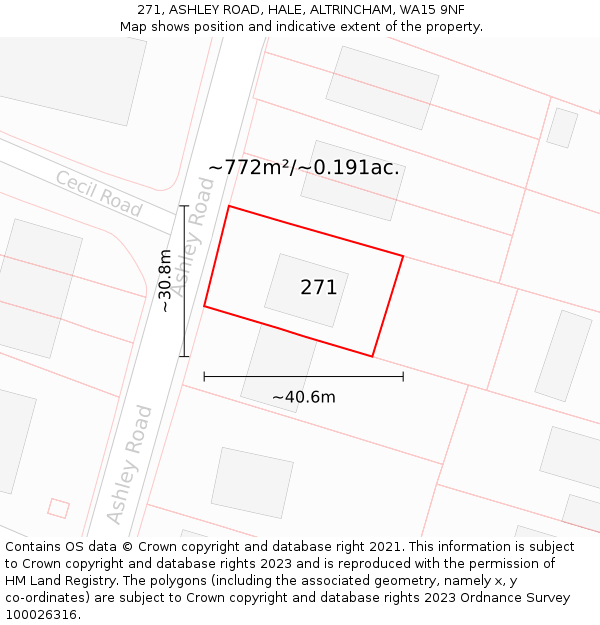 271, ASHLEY ROAD, HALE, ALTRINCHAM, WA15 9NF: Plot and title map