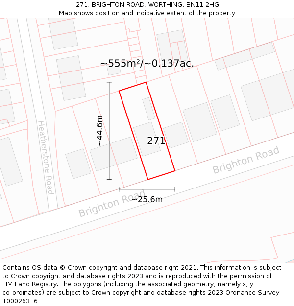 271, BRIGHTON ROAD, WORTHING, BN11 2HG: Plot and title map