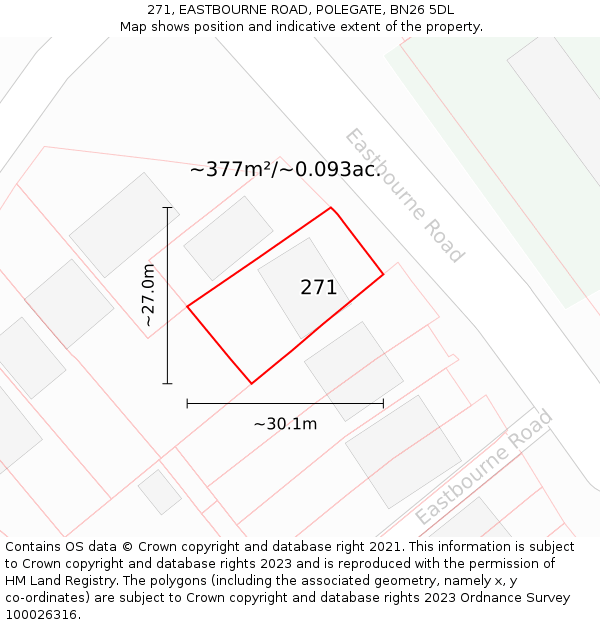 271, EASTBOURNE ROAD, POLEGATE, BN26 5DL: Plot and title map