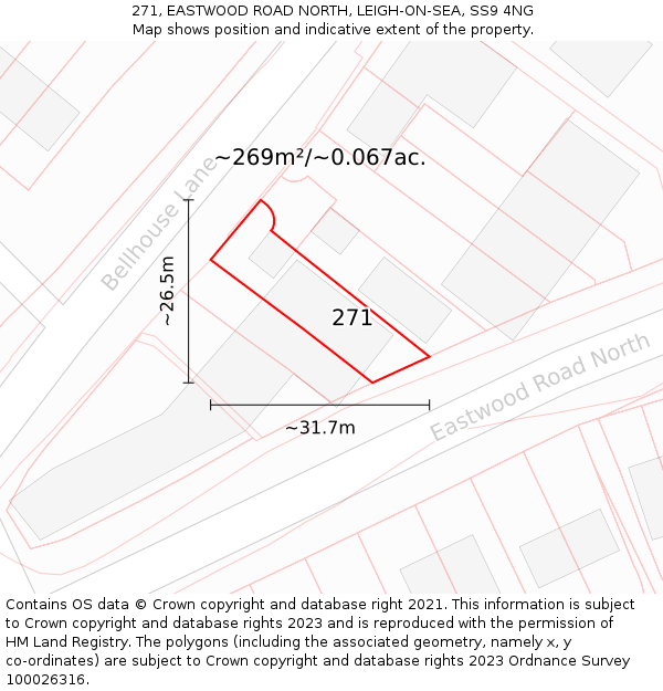 271, EASTWOOD ROAD NORTH, LEIGH-ON-SEA, SS9 4NG: Plot and title map