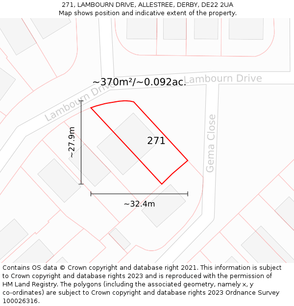 271, LAMBOURN DRIVE, ALLESTREE, DERBY, DE22 2UA: Plot and title map