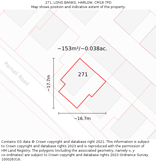 271, LONG BANKS, HARLOW, CM18 7PD: Plot and title map