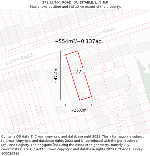 271, LUTON ROAD, DUNSTABLE, LU5 4LR: Plot and title map