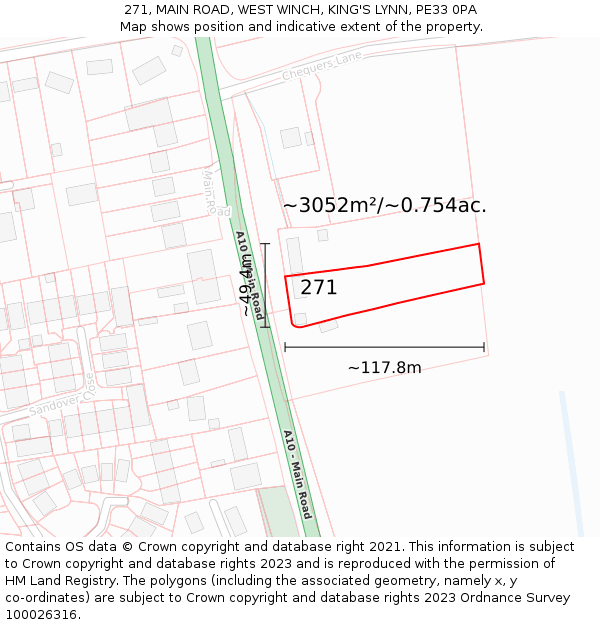 271, MAIN ROAD, WEST WINCH, KING'S LYNN, PE33 0PA: Plot and title map