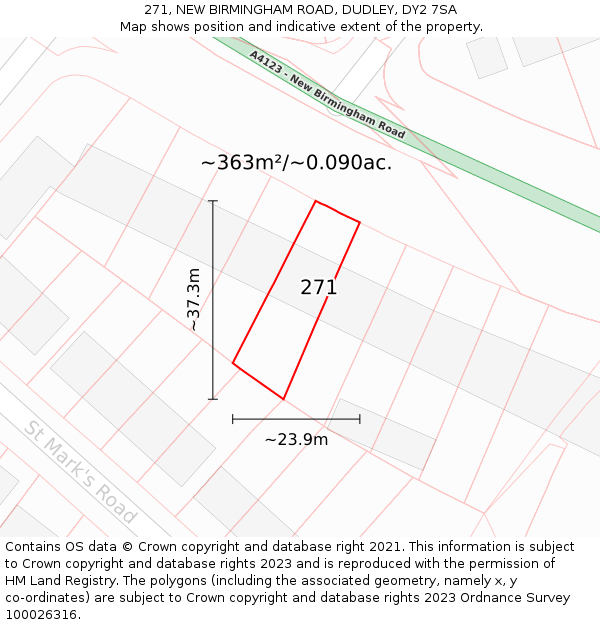 271, NEW BIRMINGHAM ROAD, DUDLEY, DY2 7SA: Plot and title map