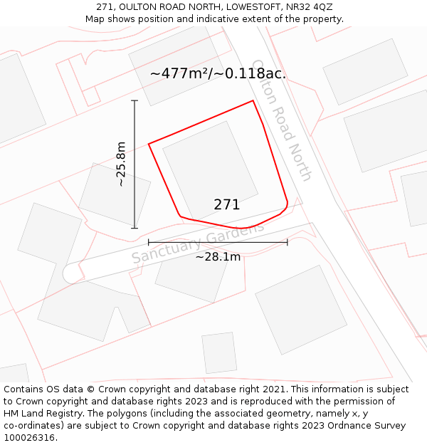 271, OULTON ROAD NORTH, LOWESTOFT, NR32 4QZ: Plot and title map