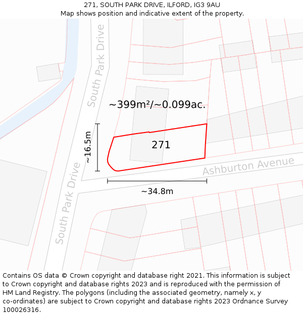 271, SOUTH PARK DRIVE, ILFORD, IG3 9AU: Plot and title map