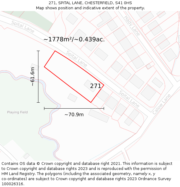 271, SPITAL LANE, CHESTERFIELD, S41 0HS: Plot and title map