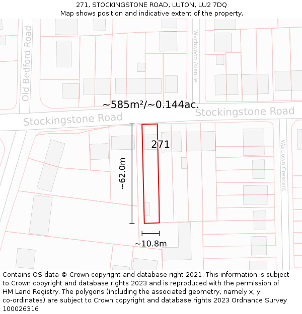 271, STOCKINGSTONE ROAD, LUTON, LU2 7DQ: Plot and title map
