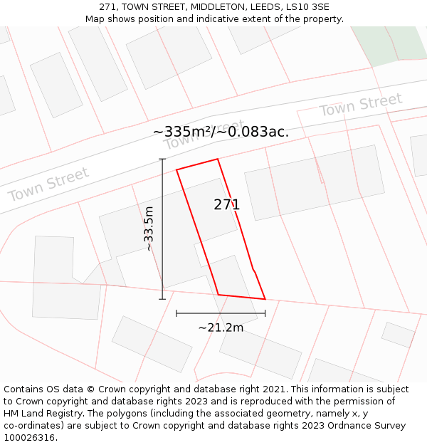 271, TOWN STREET, MIDDLETON, LEEDS, LS10 3SE: Plot and title map