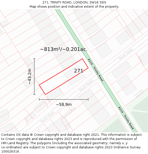271, TRINITY ROAD, LONDON, SW18 3SN: Plot and title map