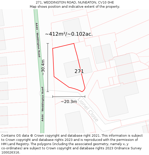 271, WEDDINGTON ROAD, NUNEATON, CV10 0HE: Plot and title map