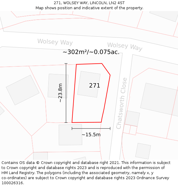 271, WOLSEY WAY, LINCOLN, LN2 4ST: Plot and title map