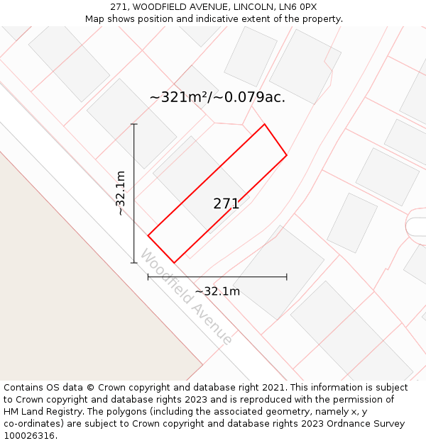 271, WOODFIELD AVENUE, LINCOLN, LN6 0PX: Plot and title map