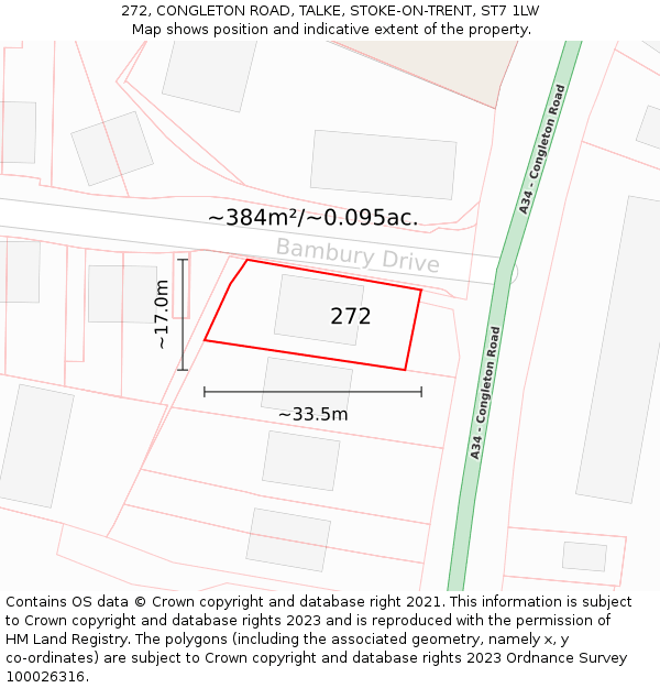 272, CONGLETON ROAD, TALKE, STOKE-ON-TRENT, ST7 1LW: Plot and title map