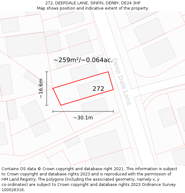 272, DEEPDALE LANE, SINFIN, DERBY, DE24 3HF: Plot and title map
