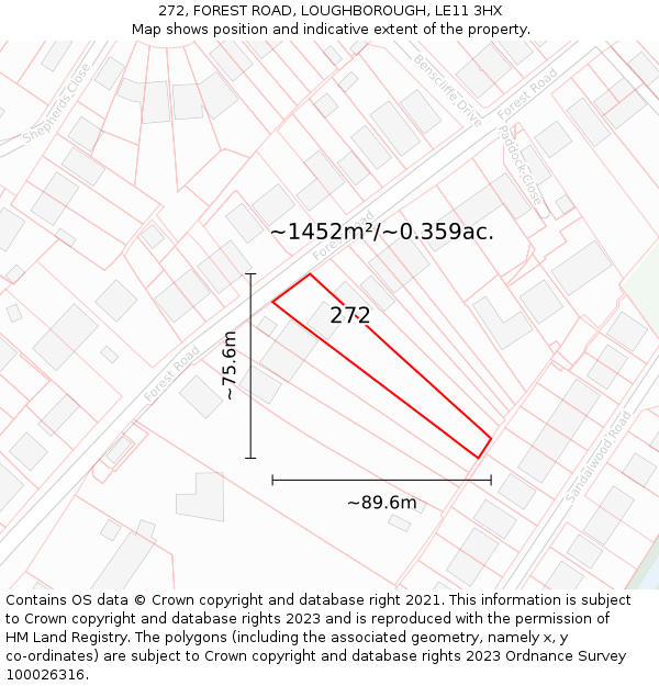 272, FOREST ROAD, LOUGHBOROUGH, LE11 3HX: Plot and title map