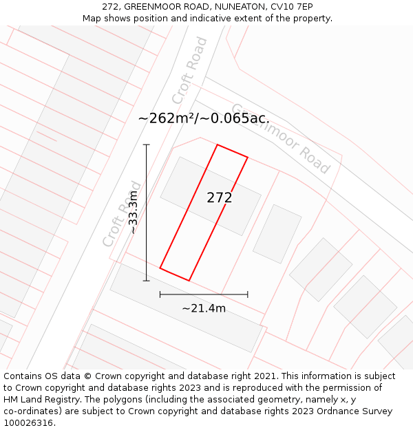 272, GREENMOOR ROAD, NUNEATON, CV10 7EP: Plot and title map
