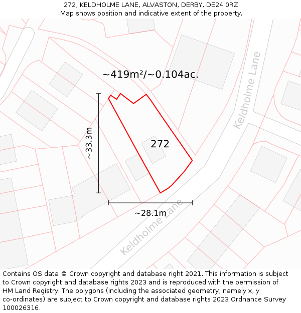 272, KELDHOLME LANE, ALVASTON, DERBY, DE24 0RZ: Plot and title map