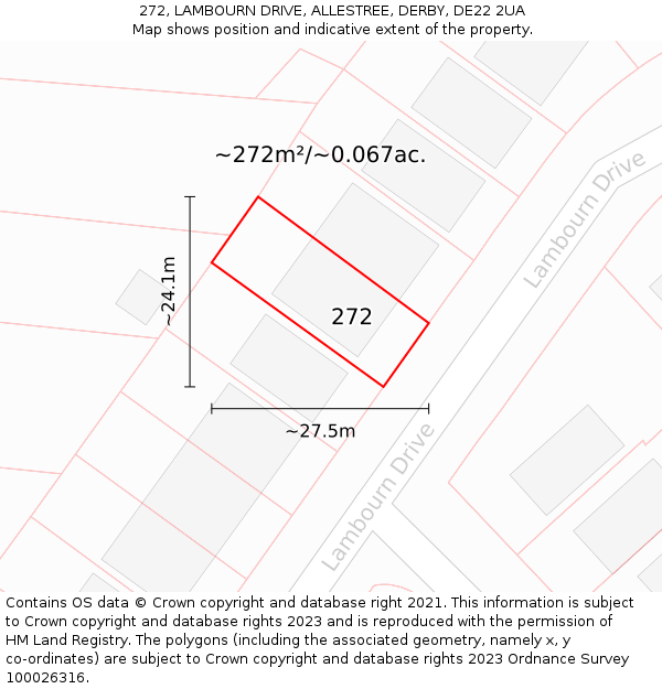 272, LAMBOURN DRIVE, ALLESTREE, DERBY, DE22 2UA: Plot and title map
