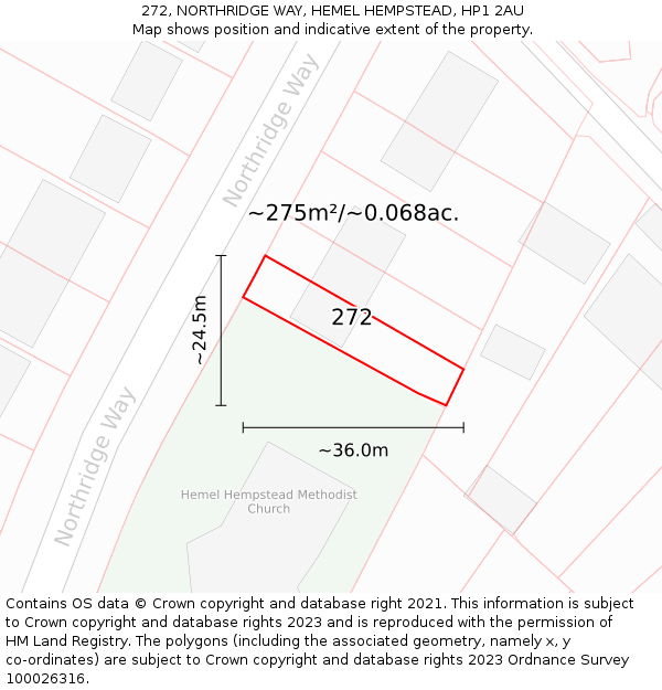 272, NORTHRIDGE WAY, HEMEL HEMPSTEAD, HP1 2AU: Plot and title map
