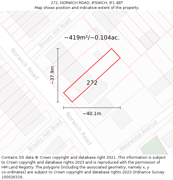 272, NORWICH ROAD, IPSWICH, IP1 4BT: Plot and title map