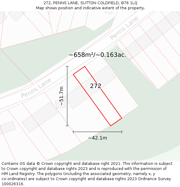 272, PENNS LANE, SUTTON COLDFIELD, B76 1LQ: Plot and title map