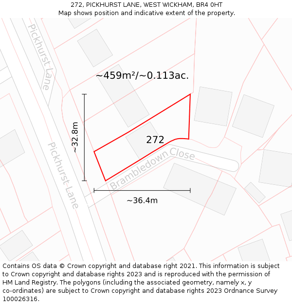 272, PICKHURST LANE, WEST WICKHAM, BR4 0HT: Plot and title map