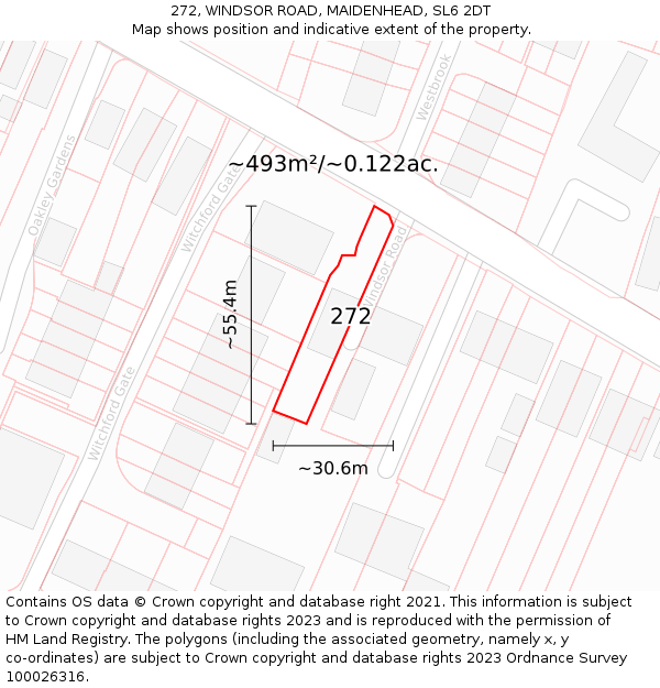 272, WINDSOR ROAD, MAIDENHEAD, SL6 2DT: Plot and title map