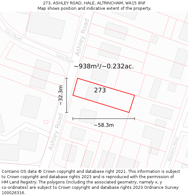 273, ASHLEY ROAD, HALE, ALTRINCHAM, WA15 9NF: Plot and title map