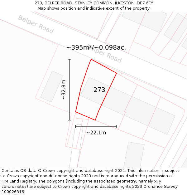 273, BELPER ROAD, STANLEY COMMON, ILKESTON, DE7 6FY: Plot and title map