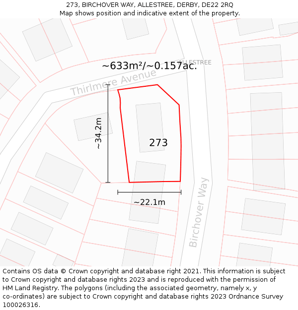 273, BIRCHOVER WAY, ALLESTREE, DERBY, DE22 2RQ: Plot and title map