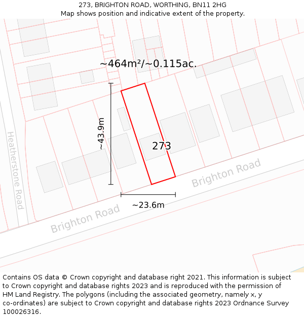 273, BRIGHTON ROAD, WORTHING, BN11 2HG: Plot and title map