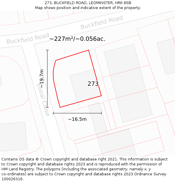 273, BUCKFIELD ROAD, LEOMINSTER, HR6 8SB: Plot and title map
