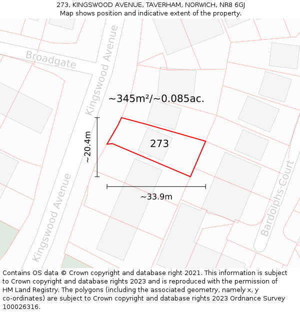 273, KINGSWOOD AVENUE, TAVERHAM, NORWICH, NR8 6GJ: Plot and title map