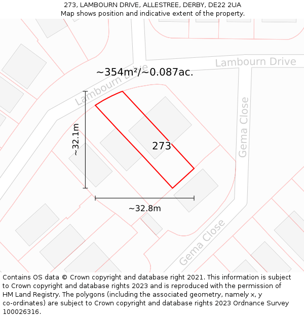 273, LAMBOURN DRIVE, ALLESTREE, DERBY, DE22 2UA: Plot and title map