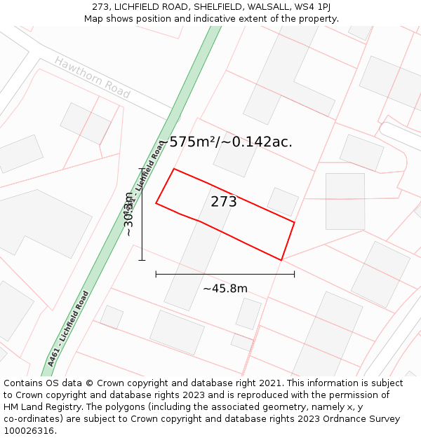 273, LICHFIELD ROAD, SHELFIELD, WALSALL, WS4 1PJ: Plot and title map
