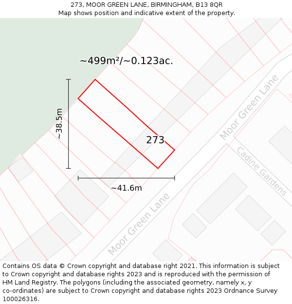 273, MOOR GREEN LANE, BIRMINGHAM, B13 8QR: Plot and title map