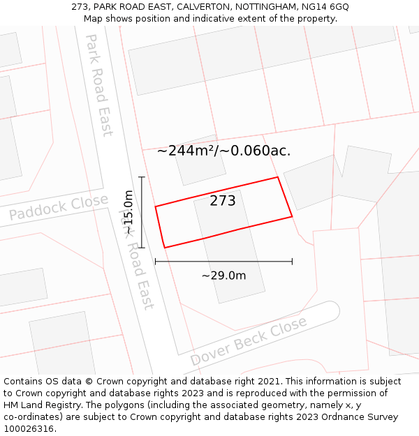273, PARK ROAD EAST, CALVERTON, NOTTINGHAM, NG14 6GQ: Plot and title map