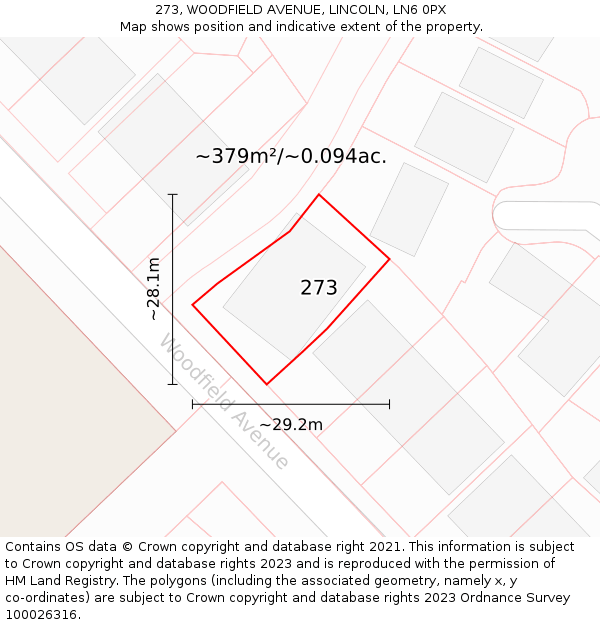 273, WOODFIELD AVENUE, LINCOLN, LN6 0PX: Plot and title map