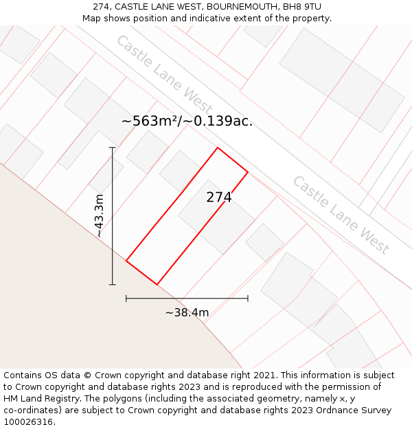 274, CASTLE LANE WEST, BOURNEMOUTH, BH8 9TU: Plot and title map