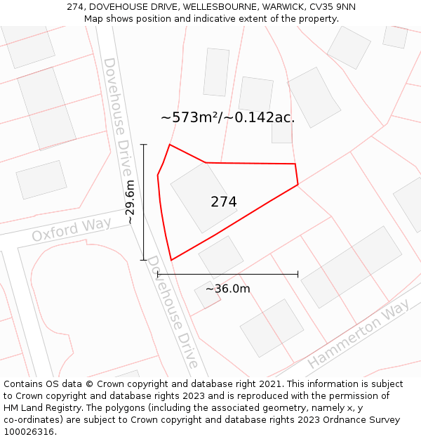 274, DOVEHOUSE DRIVE, WELLESBOURNE, WARWICK, CV35 9NN: Plot and title map