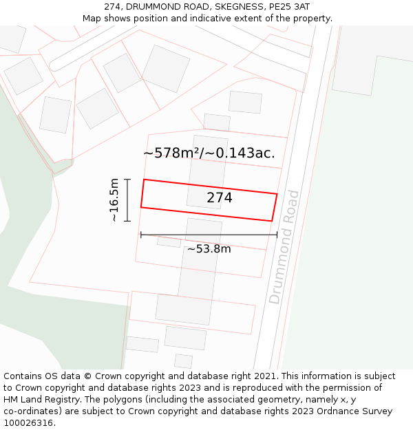 274, DRUMMOND ROAD, SKEGNESS, PE25 3AT: Plot and title map