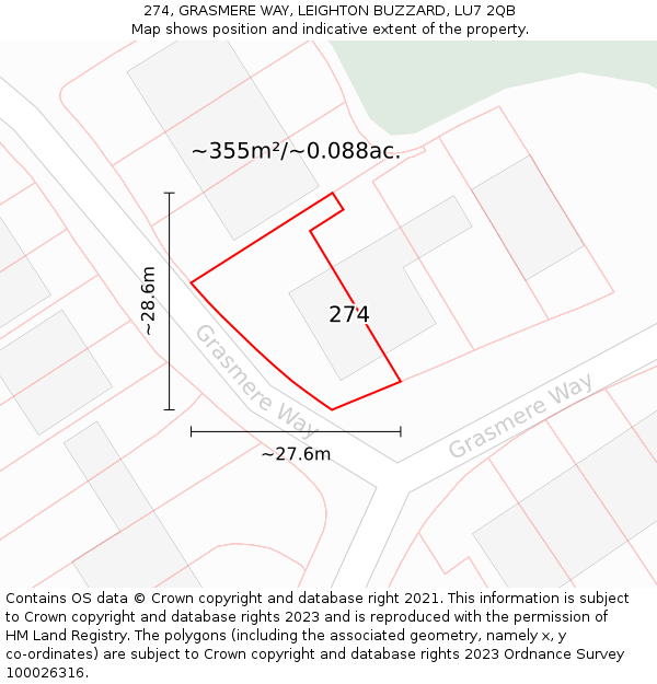 274, GRASMERE WAY, LEIGHTON BUZZARD, LU7 2QB: Plot and title map